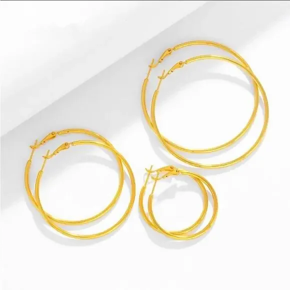 Gold 60mm Hoops, Thin, Lightweight, Gold Plated, Punk - Picture 6 of 10